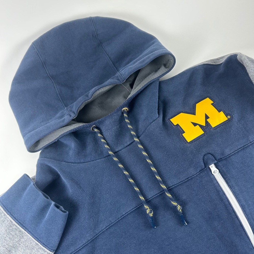 Nike Mens XXL NCAA Michigan Wolverines Hoodie Navy Gray Zip Pocket Sweatshirt